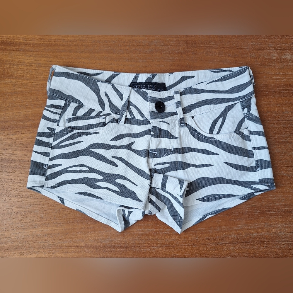 Guess Y2K Low Rise Denim Shorts Zebra Jean Micro Mini Daisy Dukes NEW Womens XS